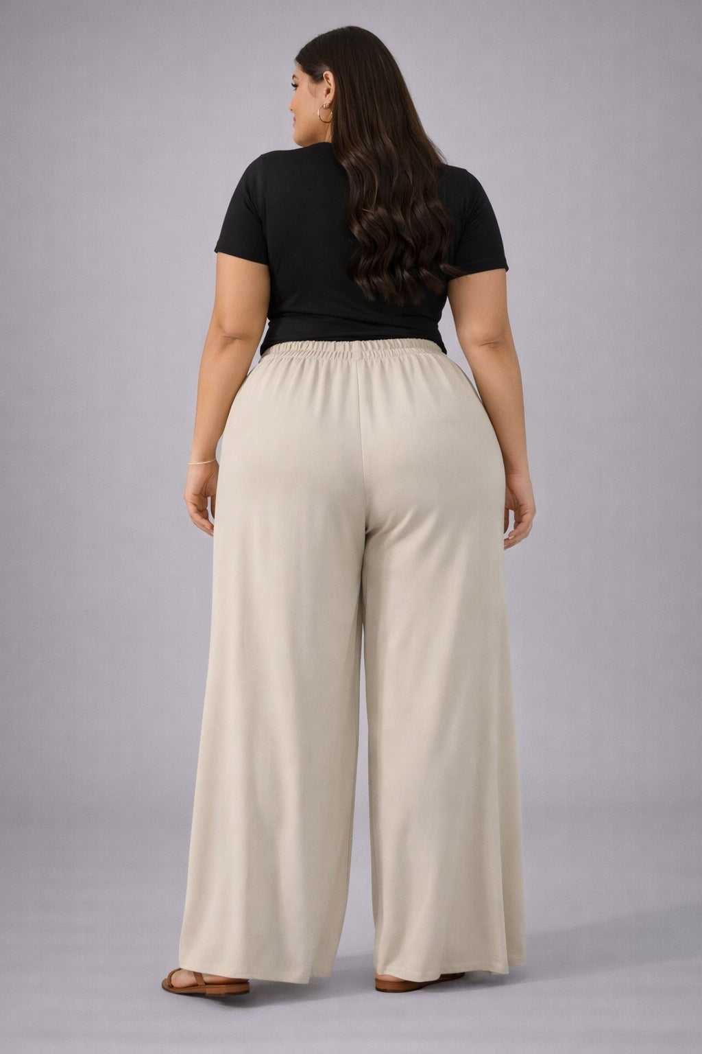 Plus Size Women’s Beige Wide Leg Palazzo Pants