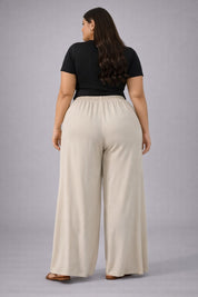 Plus Size Women’s Beige Wide Leg Palazzo Pants