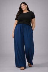 Plus Size Women’s Navy Blue Wide Leg Palazzo Pants