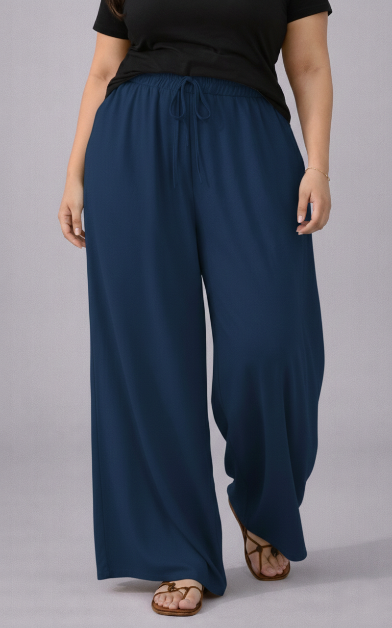 Plus Size Women’s Navy Blue Wide Leg Palazzo Pants