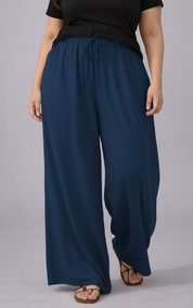 Plus Size Women’s Navy Blue Wide Leg Palazzo Pants