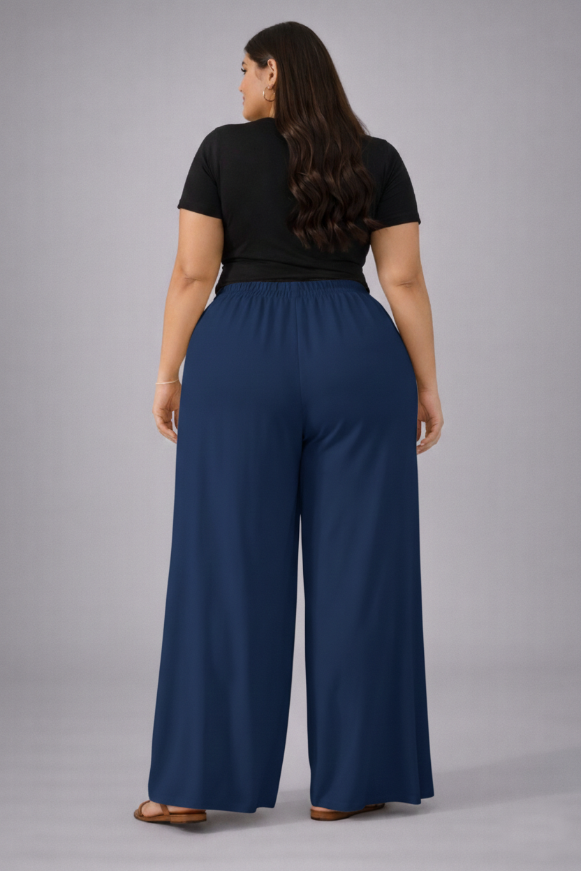 Plus Size Women’s Navy Blue Wide Leg Palazzo Pants