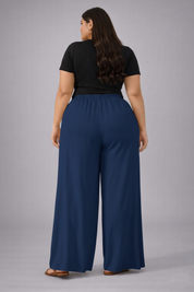 Plus Size Women’s Navy Blue Wide Leg Palazzo Pants