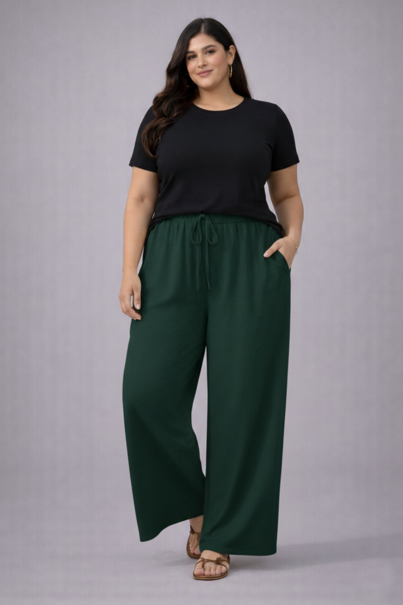 Plus Size Women’s Forest Green Wide Leg Palazzo Pants