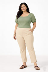 Women's Beige Ankle Length Pants Plus Size