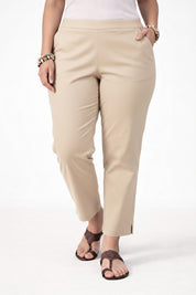 Women's Beige Ankle Length Pants Plus Size