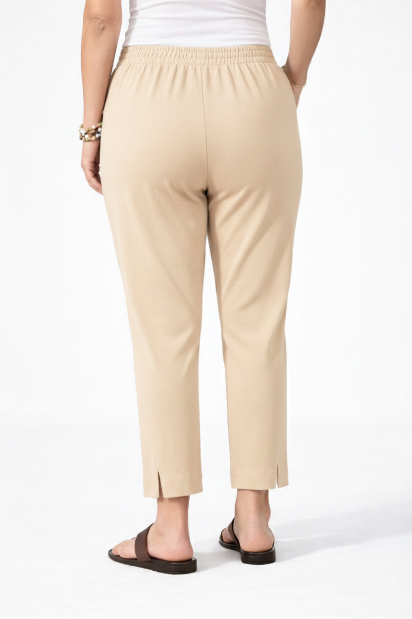 Women's Beige Ankle Length Pants Plus Size