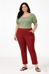 Women's Viscose Red Ankle Pants Plus
