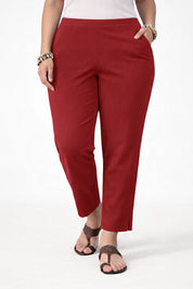 Women's Viscose Red Ankle Pants Plus