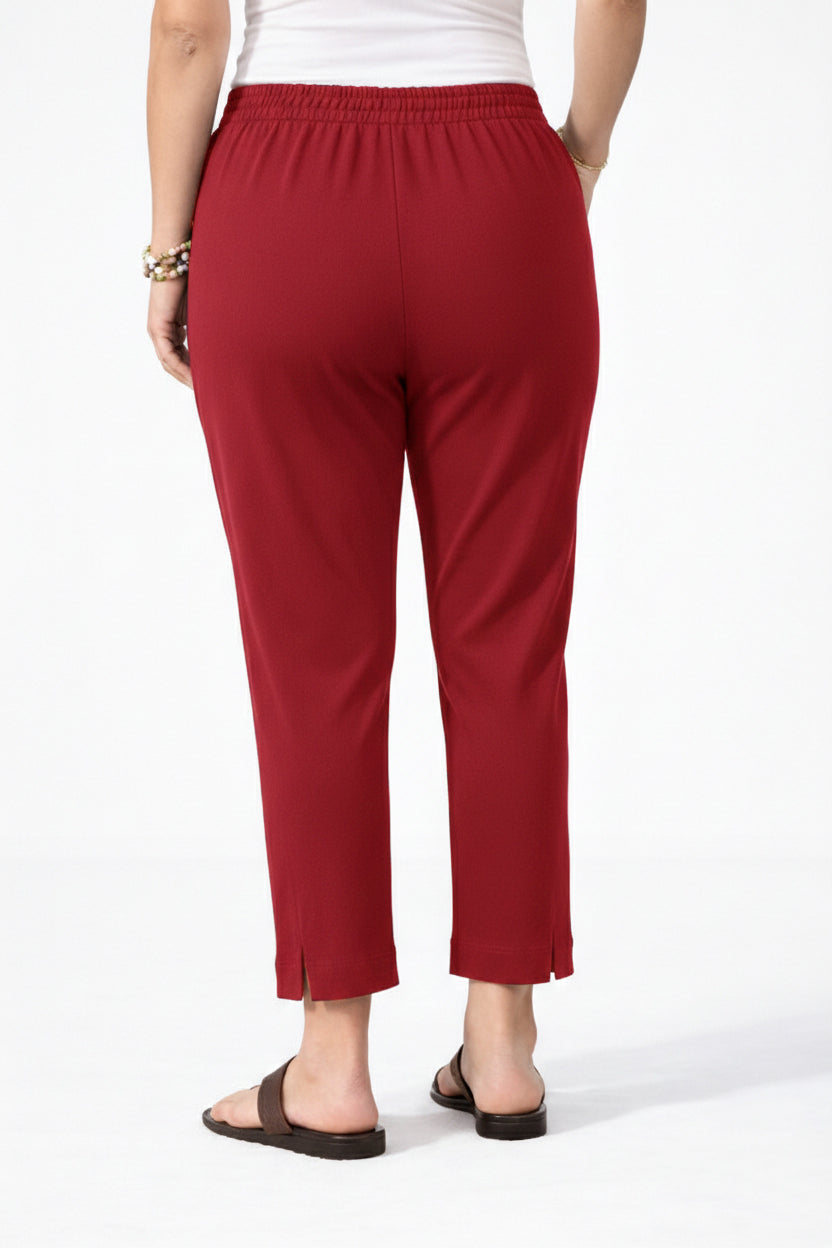 Women's Viscose Red Ankle Pants Plus