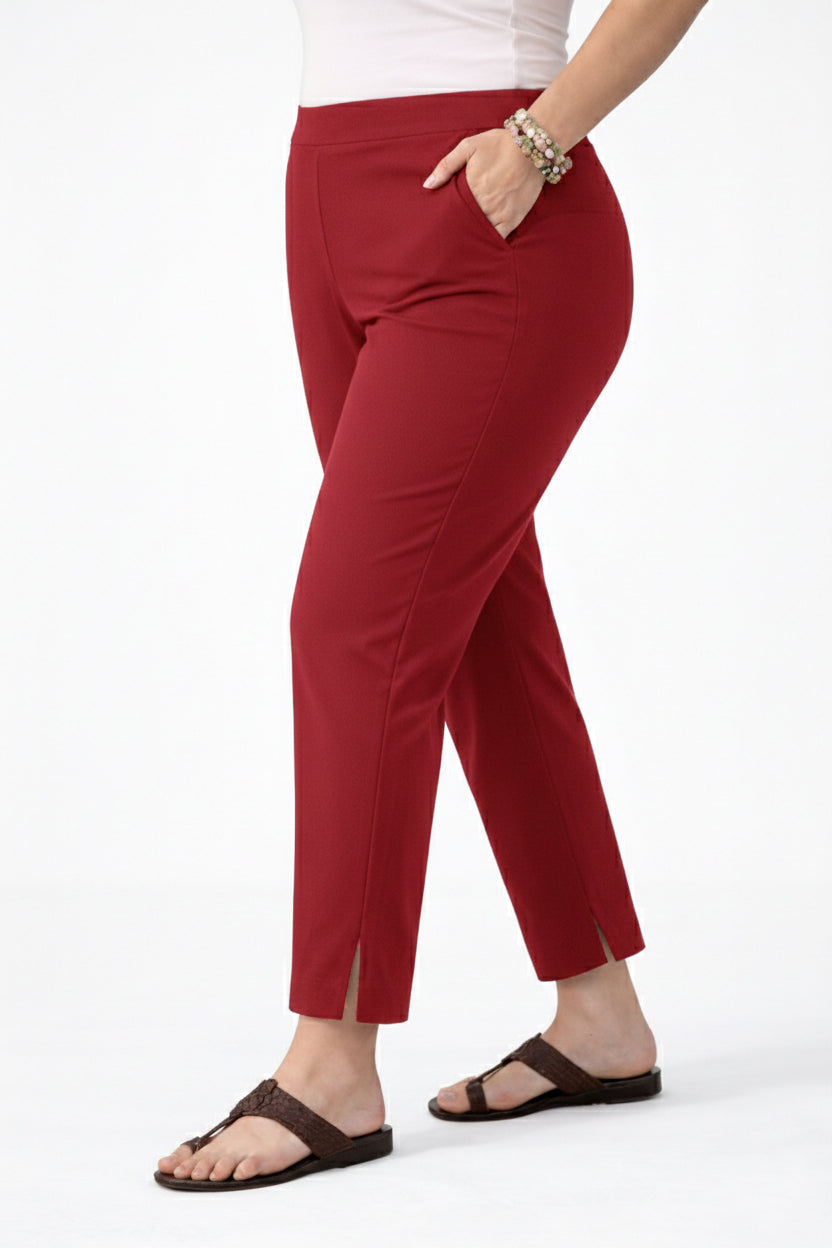 Women's Viscose Red Ankle Pants Plus