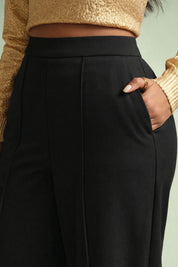 Women's Plus size High-Waist Black Wide-Leg Formal Trousers