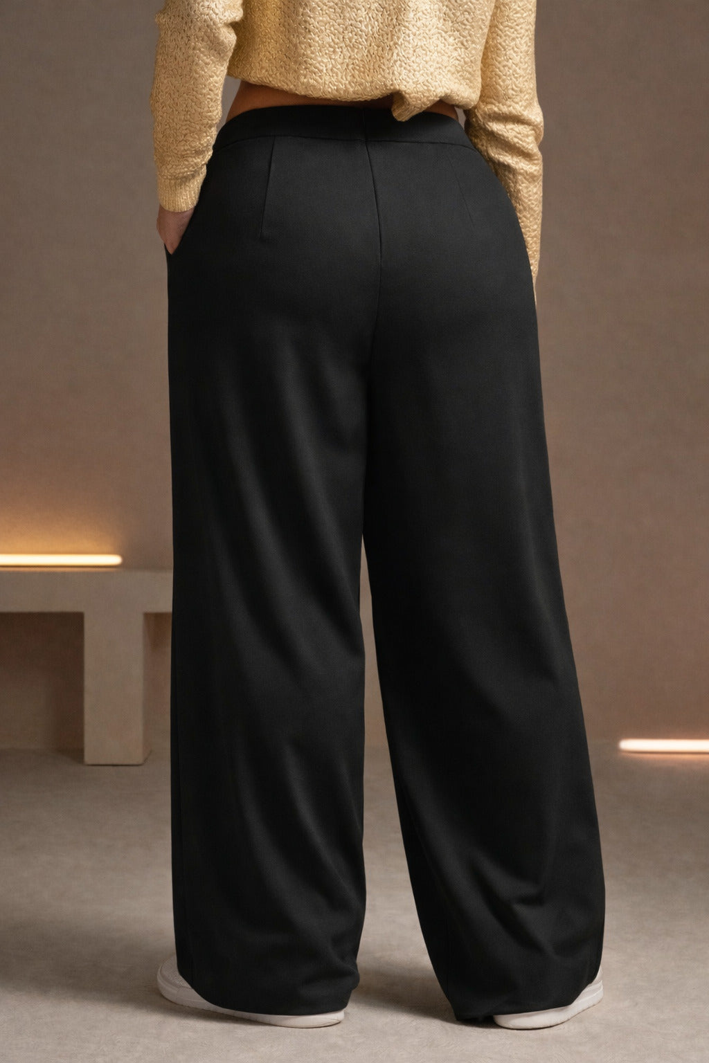 Women's Plus size High-Waist Black Wide-Leg Formal Trousers