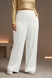 Women's Plus Size Wide Leg White Trouser