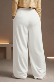Women's Plus Size Wide Leg White Trouser