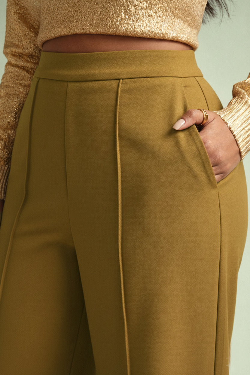 Women's Plus Size Wide Leg Golden Trousers