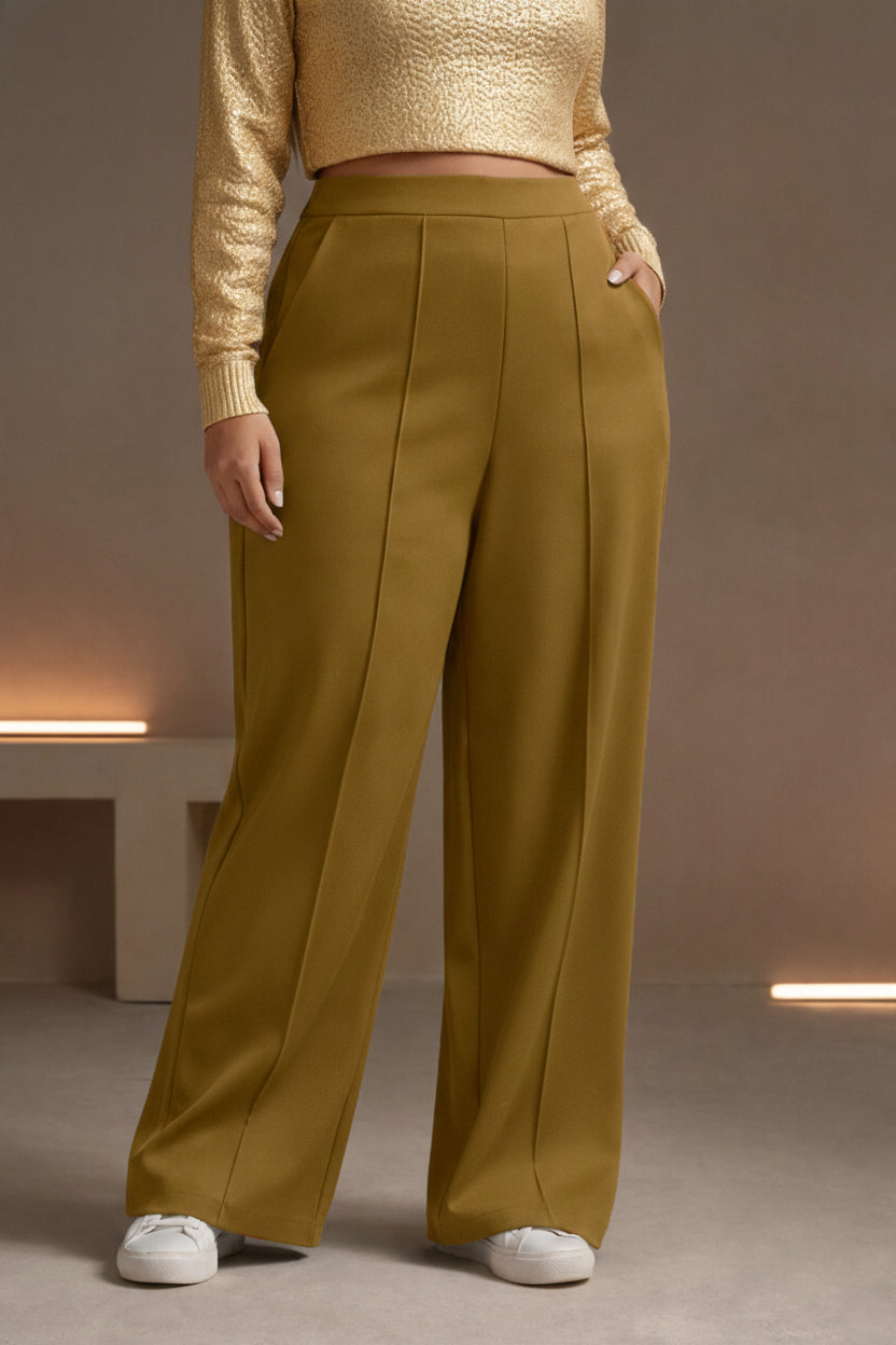 Women's Plus Size Wide Leg Golden Trousers