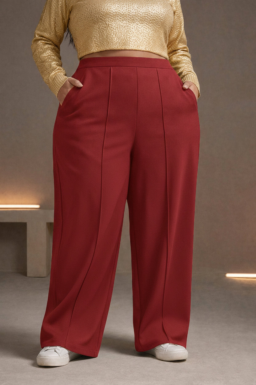Women's Plus Size Wide leg Red Trousers