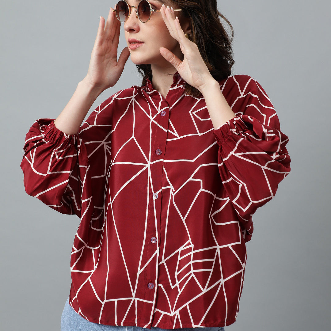 KOTTY Women Printed Casual Red, White Shirt