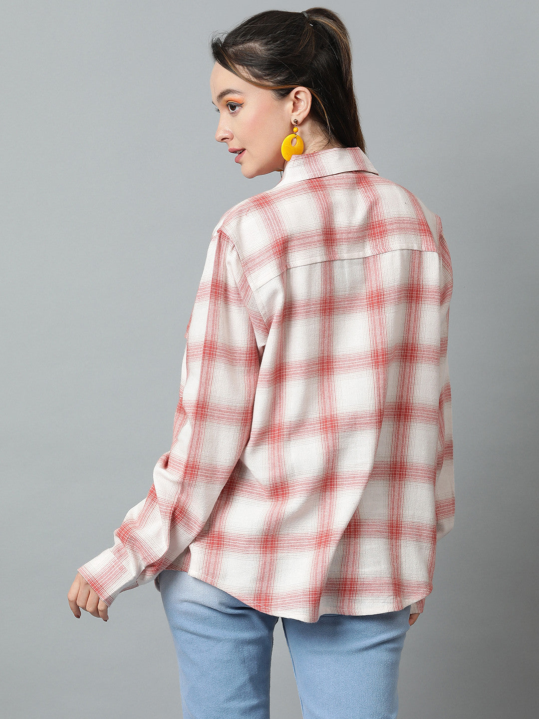 KOTTY Women Checkered Casual White, Red Shirt
