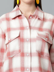 KOTTY Women Checkered Casual White, Red Shirt
