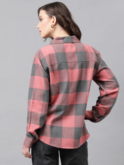 KOTTY Women Checkered Casual Black, Pink Shirt