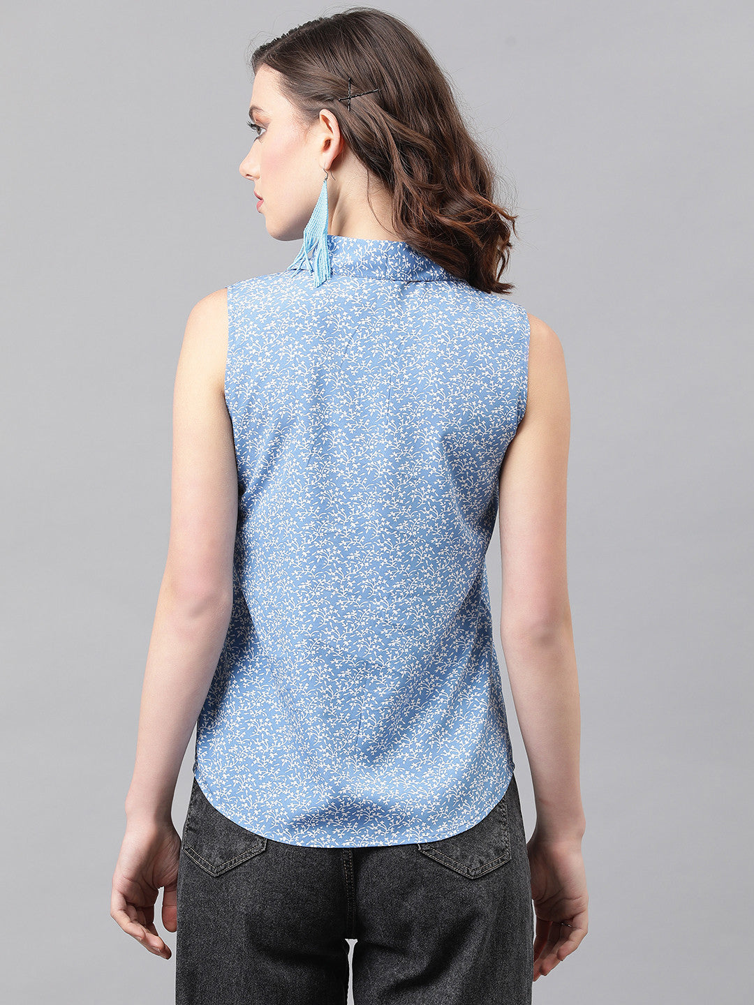 KOTTY Women Printed Casual Light Blue, White Shirt