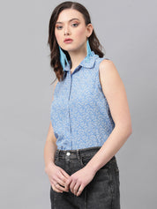 KOTTY Women Printed Casual Light Blue, White Shirt
