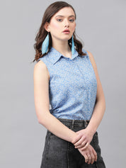 KOTTY Women Printed Casual Light Blue, White Shirt