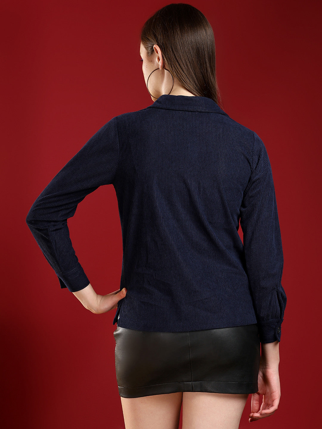 KOTTY Women Solid Casual Dark Blue Shirt