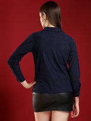 KOTTY Women Solid Casual Dark Blue Shirt