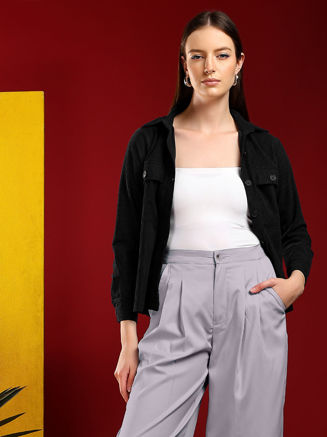 KOTTY Women Solid Casual Black Shirt