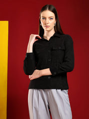 KOTTY Women Solid Casual Black Shirt