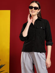KOTTY Women Solid Casual Black Shirt