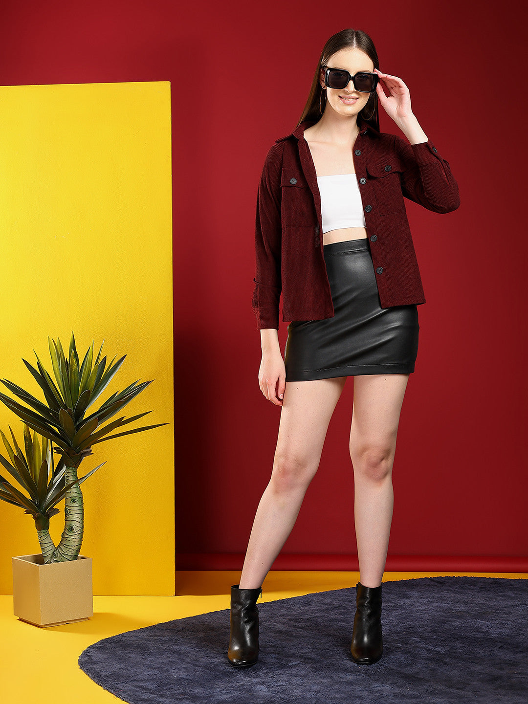 KOTTY Women Solid Casual Maroon Shirt