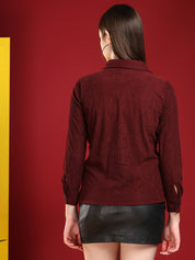 KOTTY Women Solid Casual Maroon Shirt