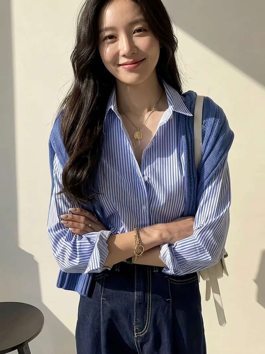KOTTY Women's Striped Blue Liner Shirt