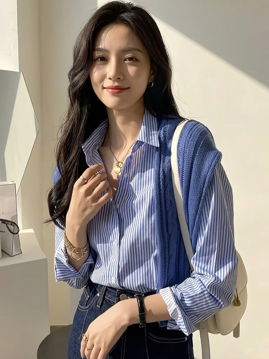 KOTTY Women's Striped Blue Liner Shirt