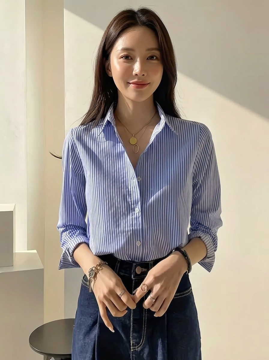 KOTTY Women's Striped Blue Liner Shirt
