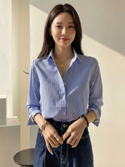 KOTTY Women's Striped Blue Liner Shirt