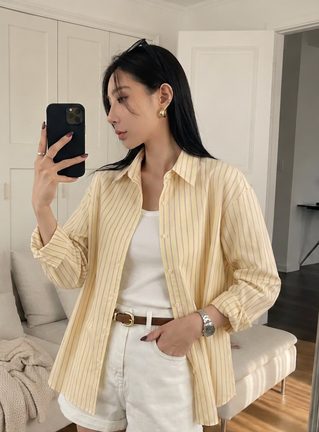 Women's Yellow Striped Cotton Cambric Shirt