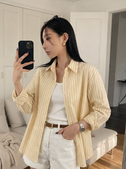 Women's Yellow Striped Cotton Cambric Shirt