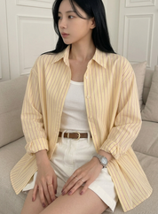Women's Yellow Striped Cotton Cambric Shirt
