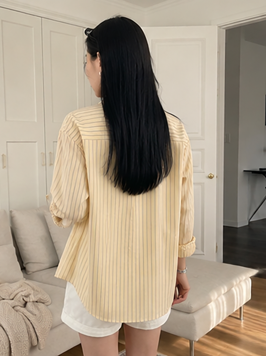 Women's Yellow Striped Cotton Cambric Shirt