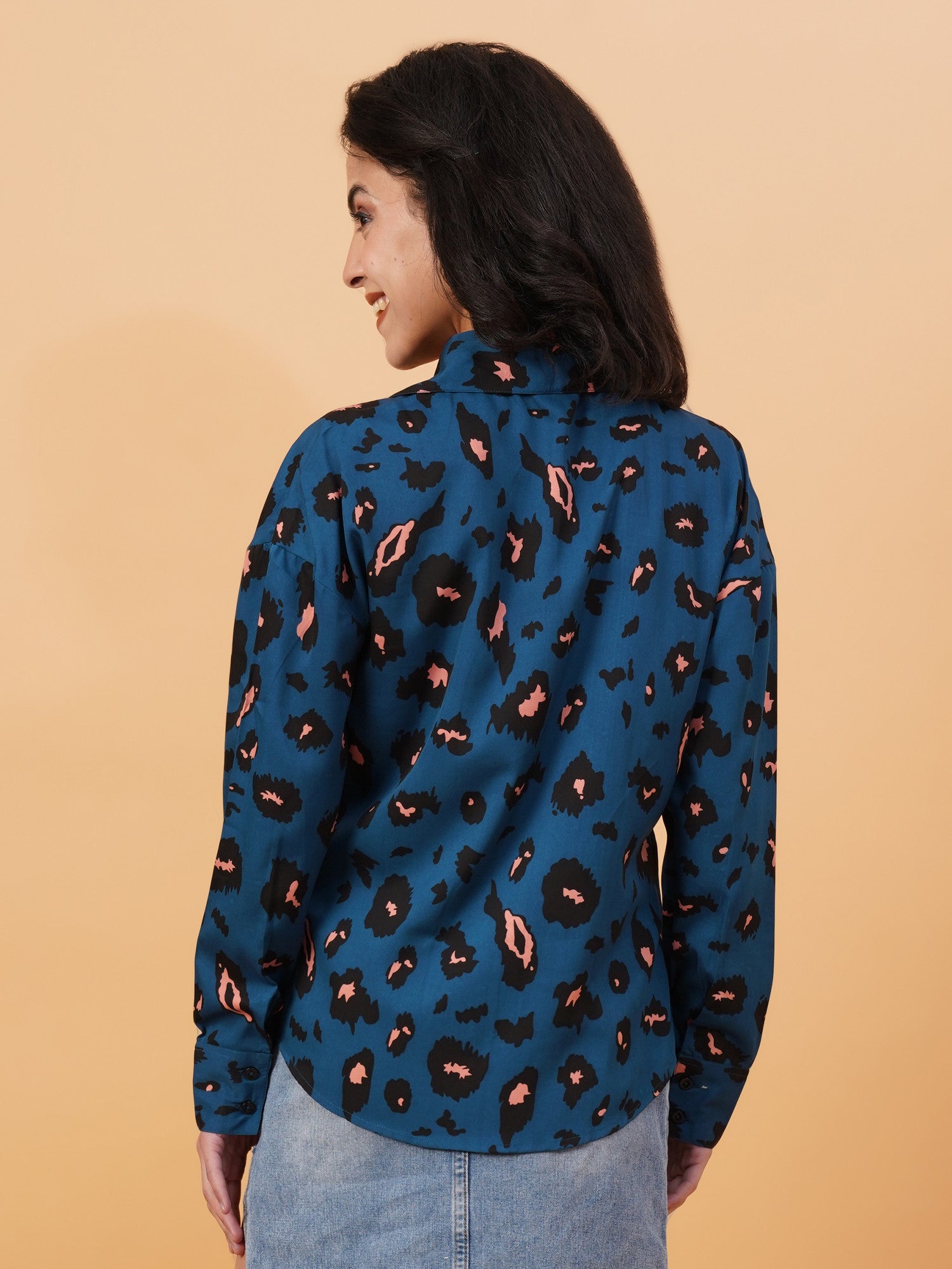 KOTTY Women Printed Casual Dark Blue, Black, Orange Shirt