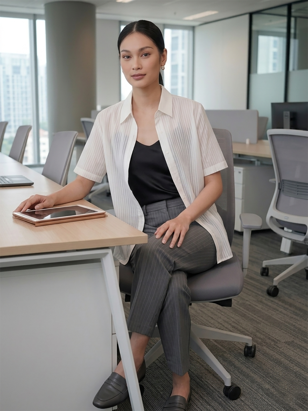 Women's Sheer Striped Office Shirt