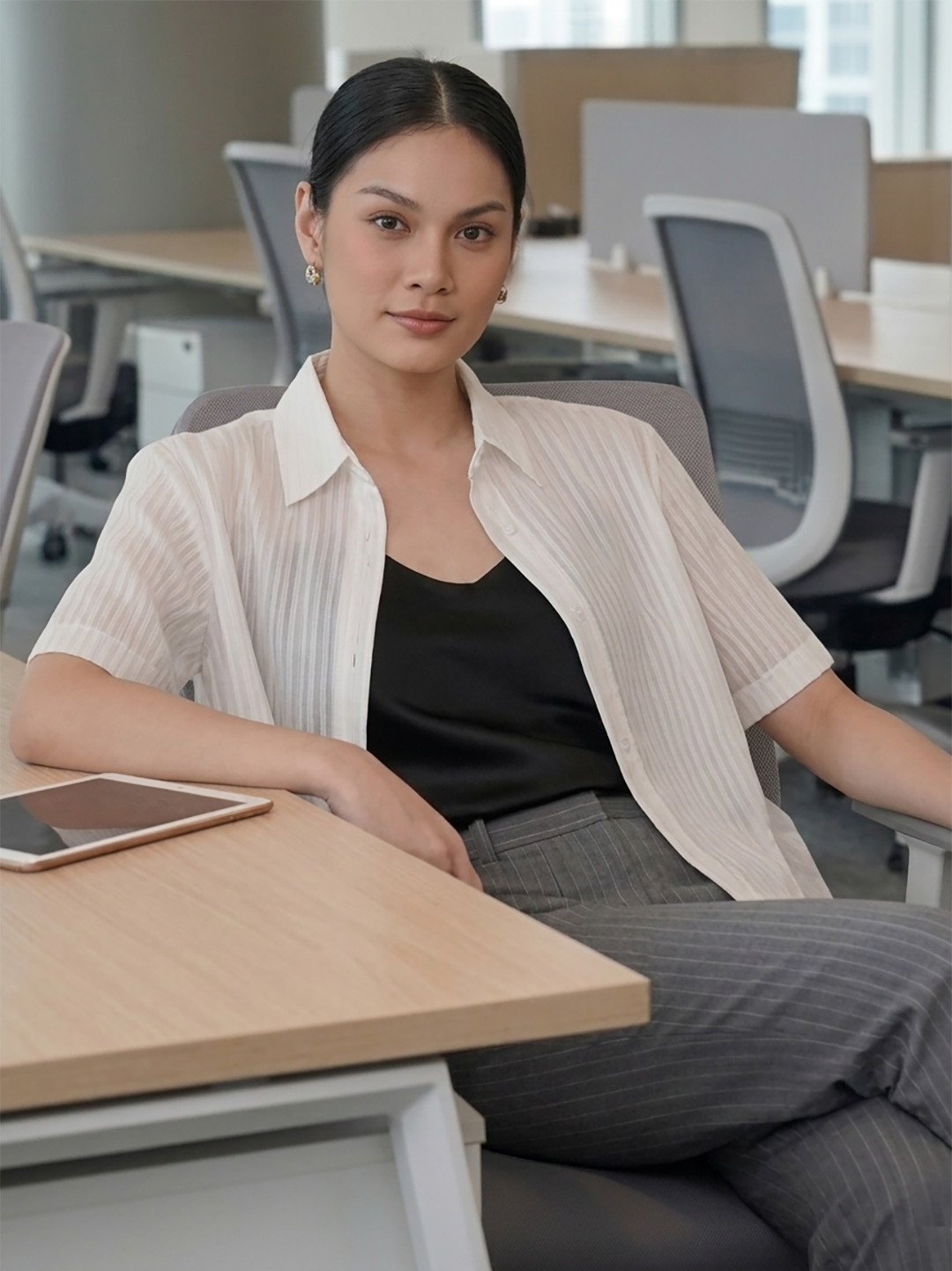 Women's Sheer Striped Office Shirt