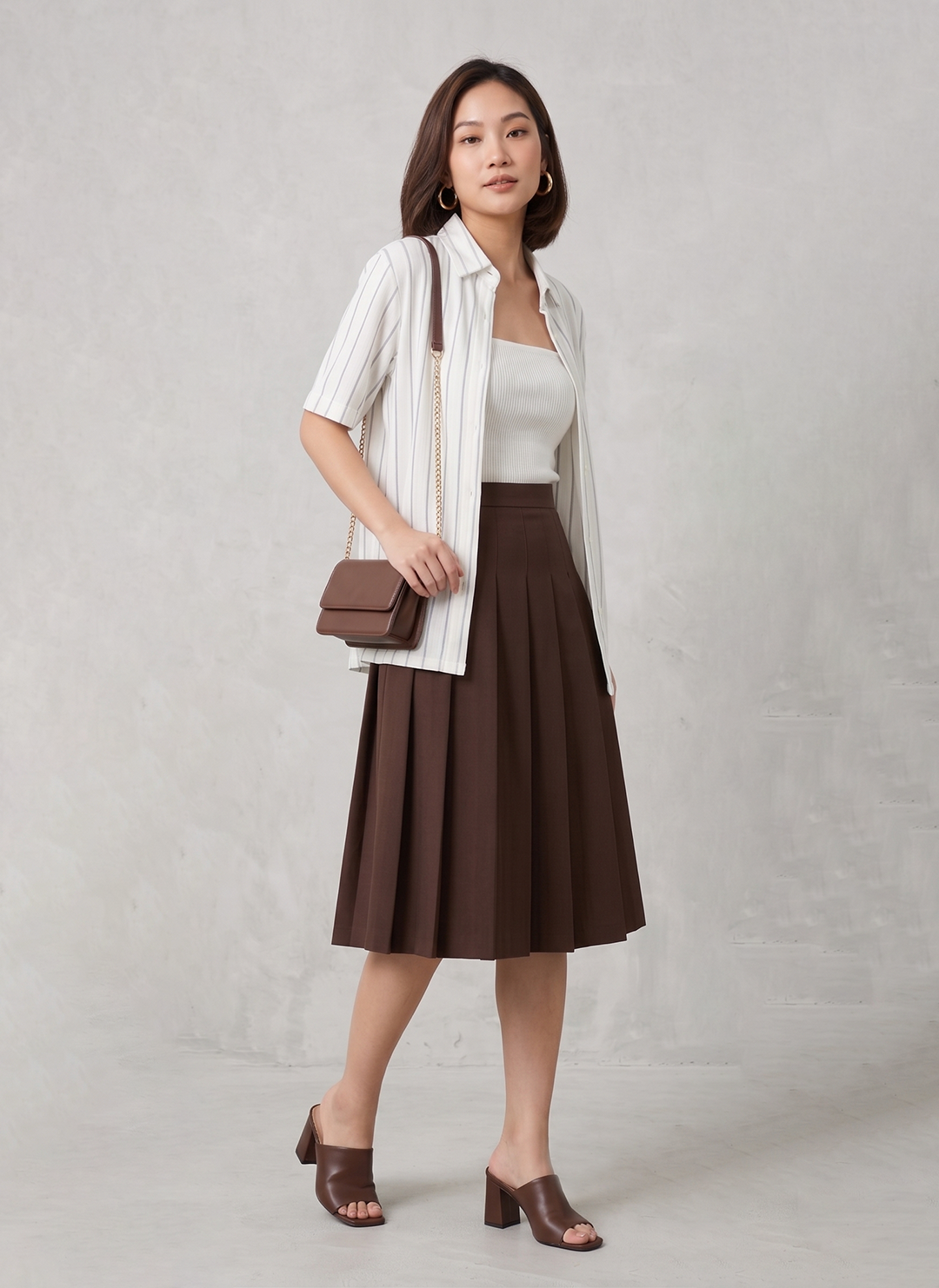 Women's Striped Shirt with Pleated Skirt