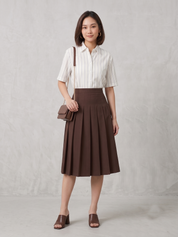 Women's Striped Shirt with Pleated Skirt