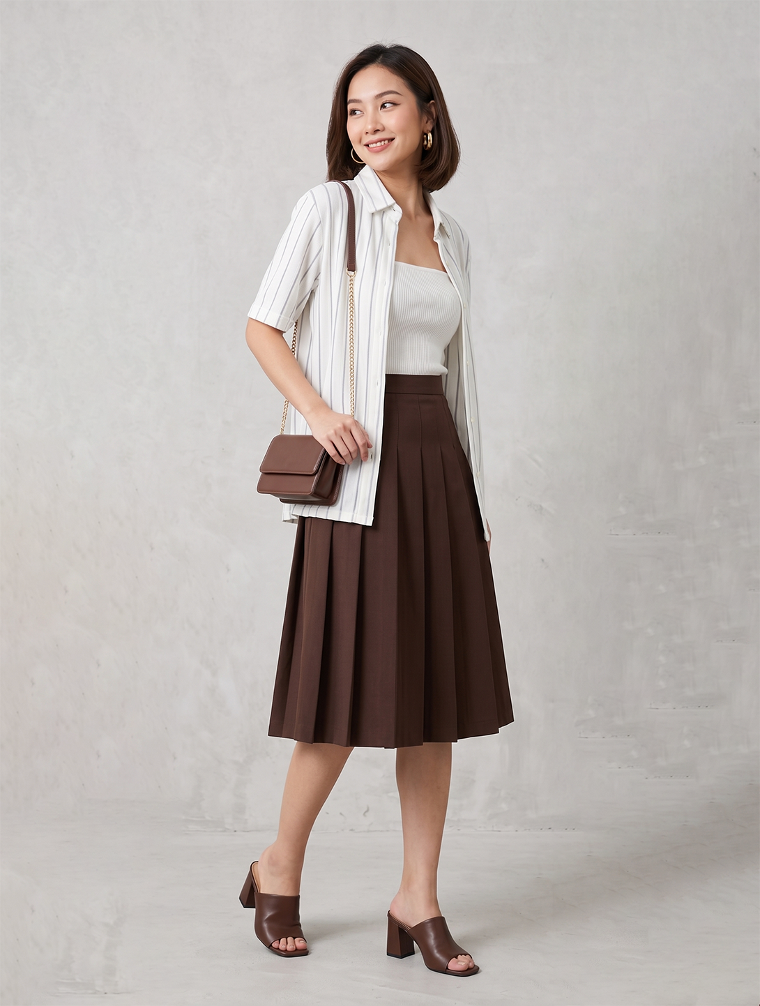 Women's Striped Shirt with Pleated Skirt